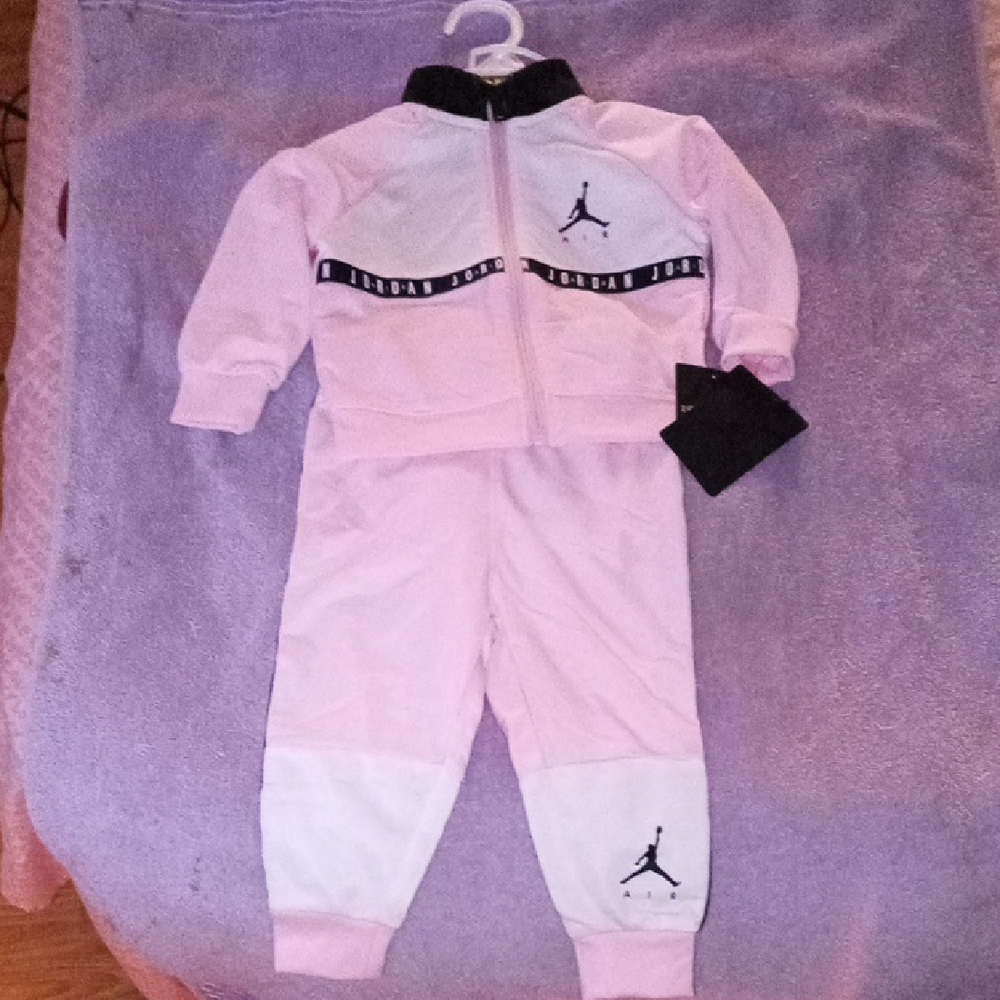 Jordan Pink and White Kids Tracksuit